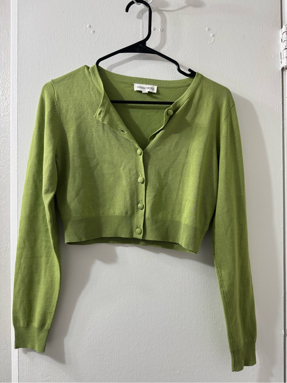 Unknown Brand Cropped Lime Green Button-Front Cardigan